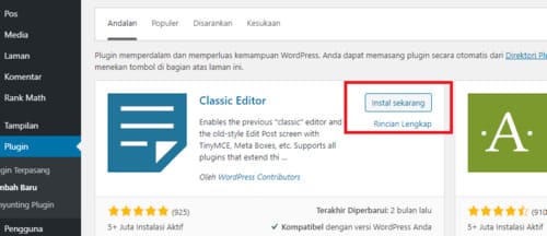 instal pertama plugin